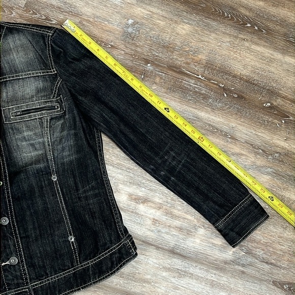 Stefanel Womens Black Demin Jean Jacket Size 10 Large Distressed Punk Goth Rock - Picture 11 of 16